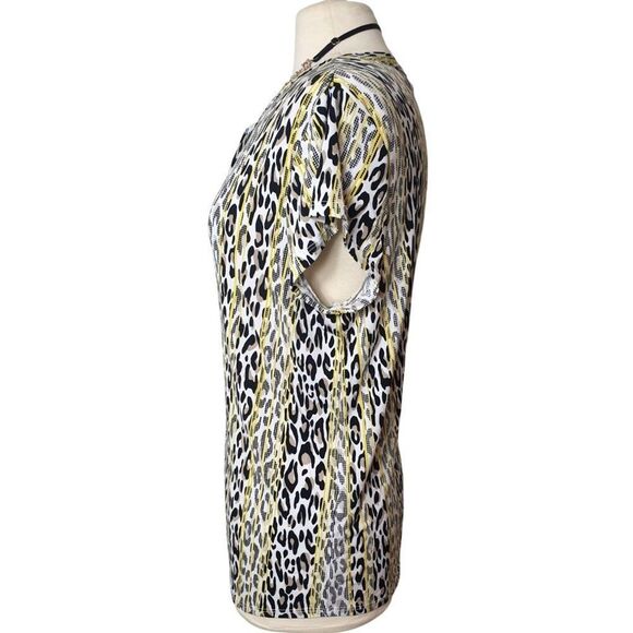 Dana Buchman XL Leopard Print Striped Short Sleeve Stretch Blouse Y2K Glam - Picture 3 of 6